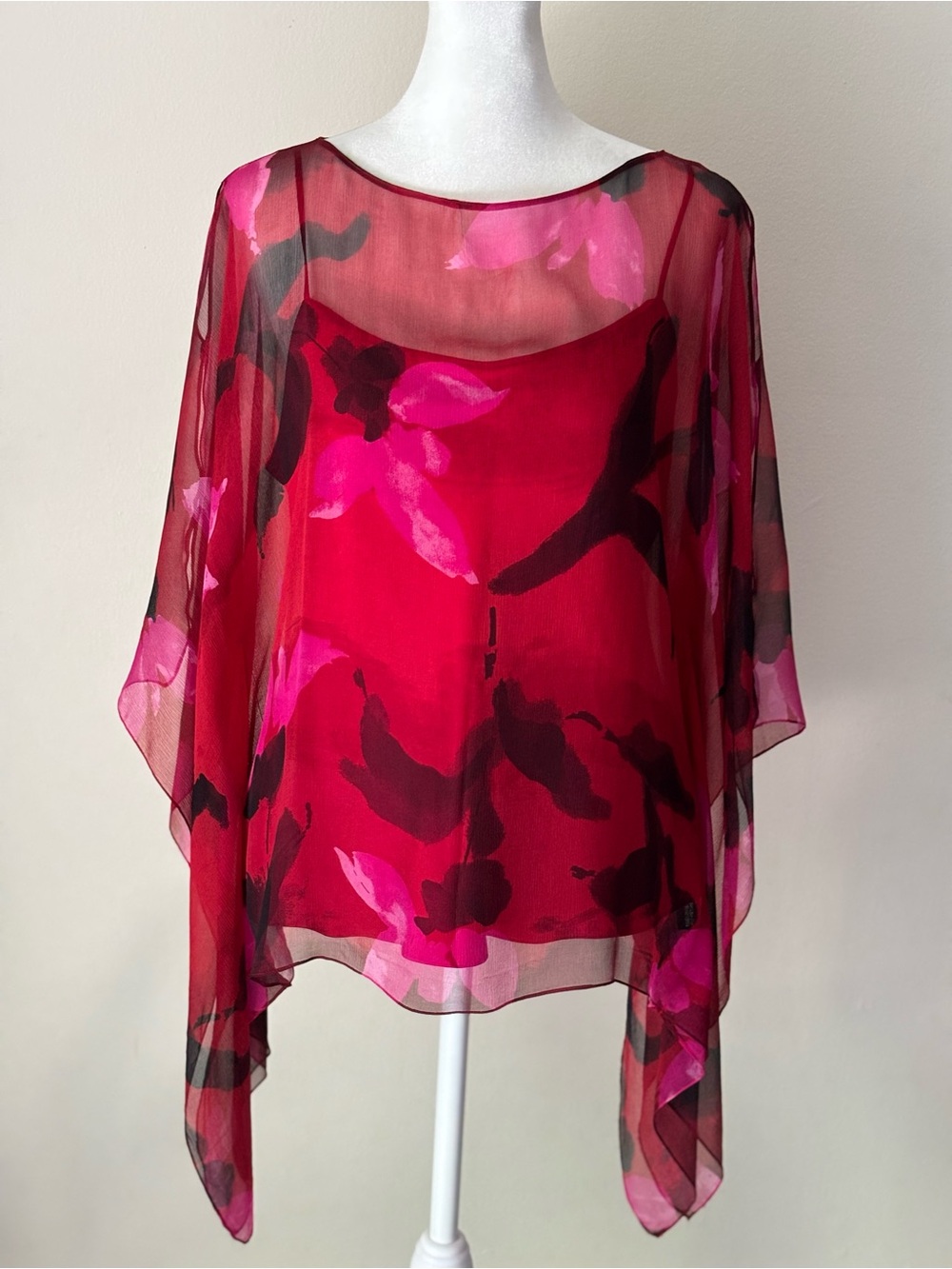 Dana Buchman Fuchsia & Hot Pink Sheer Blouse 100%